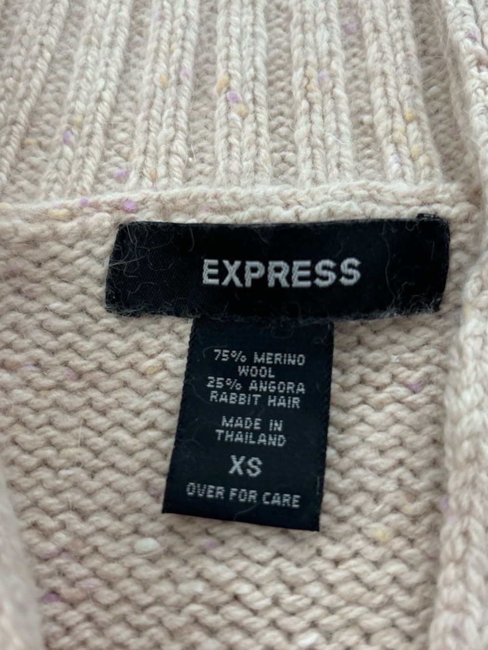 Express Cream Ribbed Funnel Neck Pullover - Picture 2 of 3